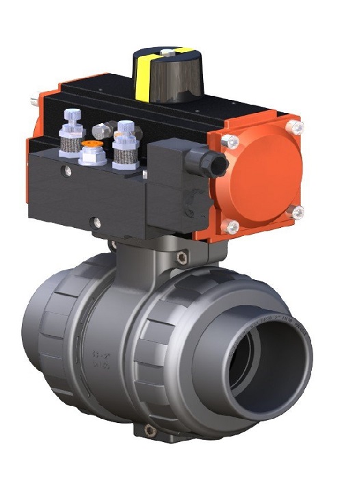 Pnömatik Aktüatörlü Ede Tipi Yapıştırma Küresel Asit Vanaları (U-PVC) Tek Etkili