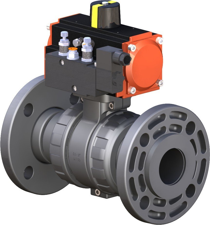 Pnömatik Aktüatörlü Ede Tipi Flanşlı Küresel Asit Vanaları (U-PVC) Tek Etkili